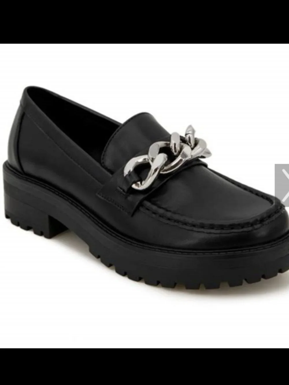 Espirit  NWOT SZ 9.5 Briley Black Loafers Silver Chain Academia Office Staple